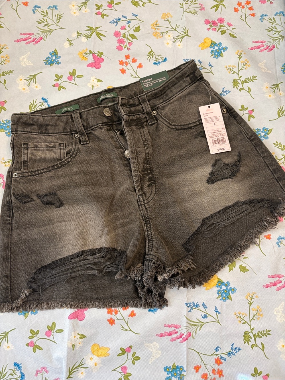 Wild Fable Washed Black Distressed High-Rise Denim Shorts Size 8 NWT